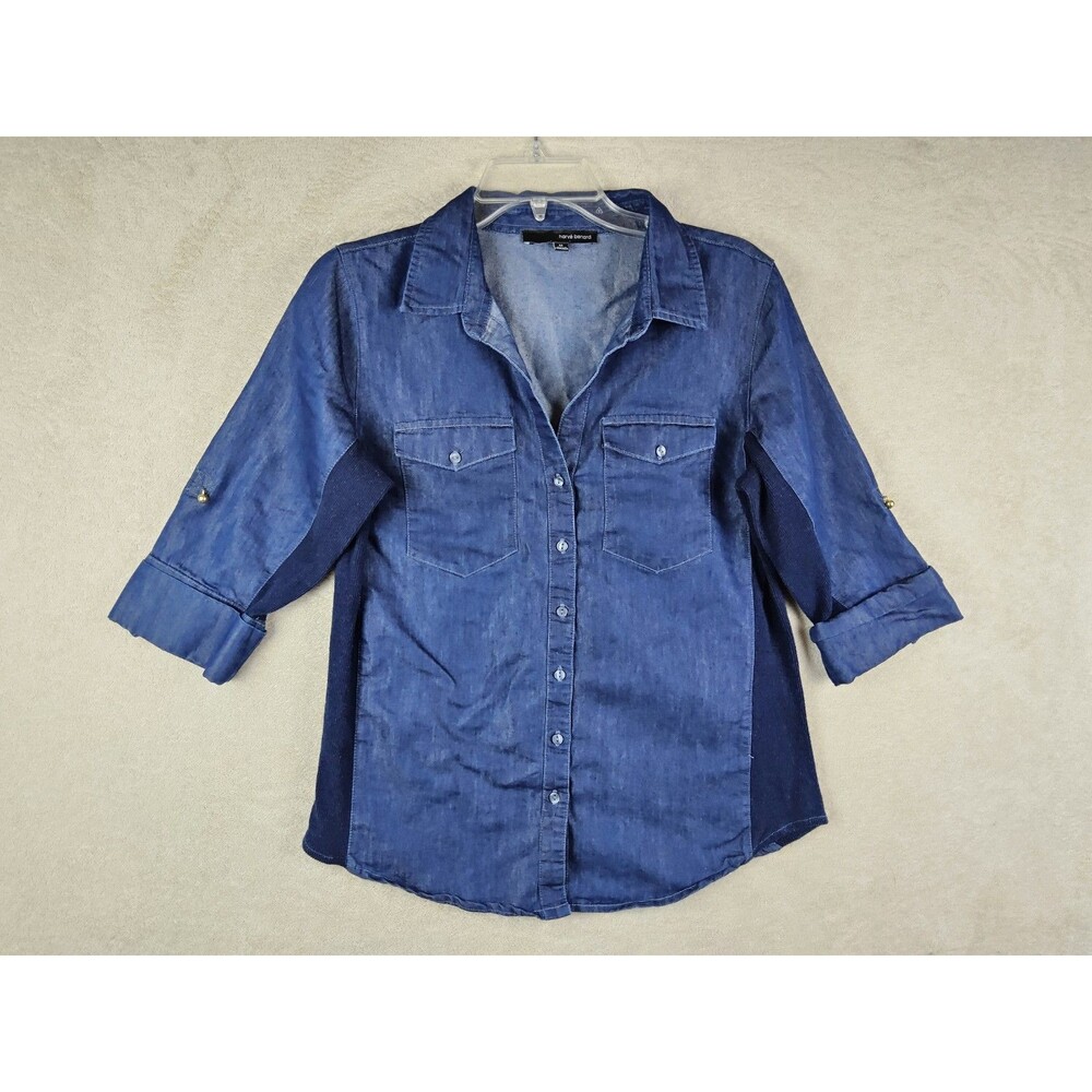 Harve Benard Women's 3/4 Sleeve Side Rib Denim Blouse Top Size M